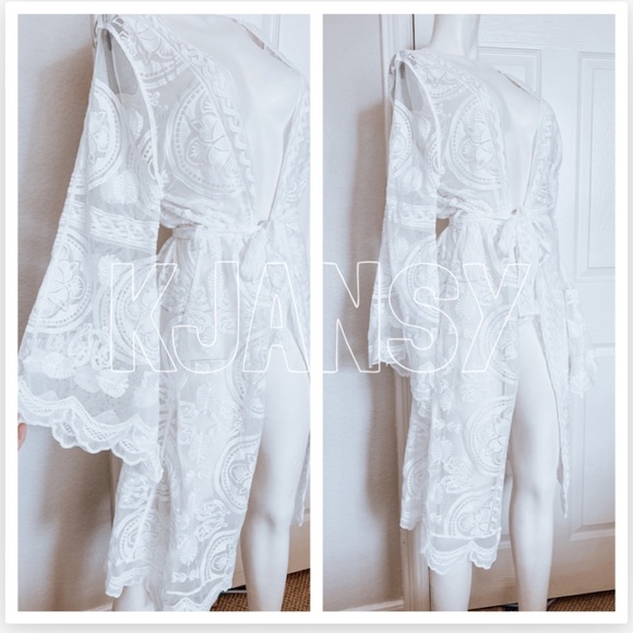 Bohemian Kimono White Lace Duster - Picture 8 of 8